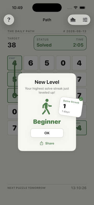 The Daily Path level up notification screen